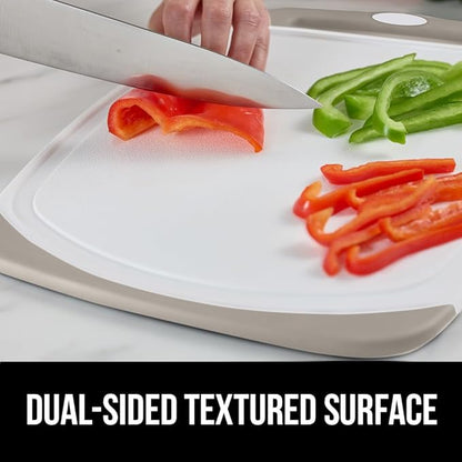 GORILLA GRIP BPA-Free Reversible Kitchen Cutting Board Set of 3, US Designed, Nonporous, Juice Grooves Catch Liquid, Slip Resistant Border, Dishwasher Safe, Durable Large Food Chopping Boards, Almond