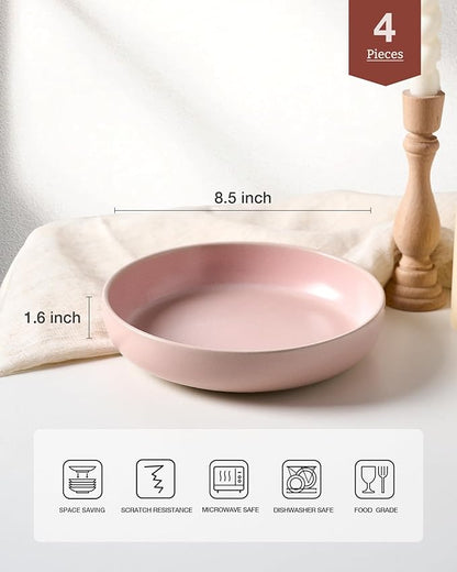 famiware Milkyway Pasta Bowls Set of 4, 8.5" Large Salad Bowls, Double Reactive Glaze, Sturdy & Stackable, Ideal for Housewarming, Festivals, Light Pink