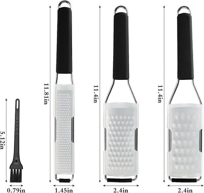 Cambom Lemon Zester Grater Three-piece Suit - Heavy Duty Kitchen Tool for Parmesan Cheese, Ginger, Garlic, Nutmeg, Chocolate, Vegetables，Fruits，Stainless Steel Grater Dishwasher Safe Black