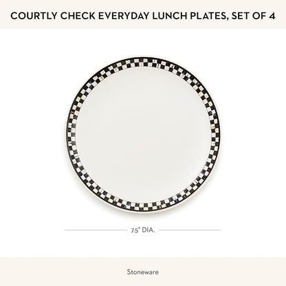 MACKENZIE-CHILDS Set of 4 Everyday Lunch Plates, Microwave-Safe and Dishwasher-Safe Stoneware Plates, Black-and-White Courtly Check