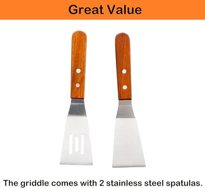 Universal Stainless Steel Griddle Flat Top Plate Grill-Top Griddle Pan with Even Heating Cross Bracing for BBQ Charcoal/Gas Grills, Camping, Tailgating, and Parties (23"*16")