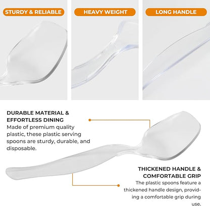 18 Count Disposable Clear Plastic Serving Spoons for Buffet, Large Serving Spoons Heavy Duty Disposable Serving Utensils for Catering Wedding Holiday Party Events (Clear, 18pcs spoons)