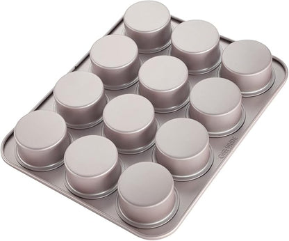 CHEFMADE Muffin Cake Pan, 12-Cavity Non-Stick Bristish Cupcake Pan Bakeware for Oven Baking (Champagne Gold)