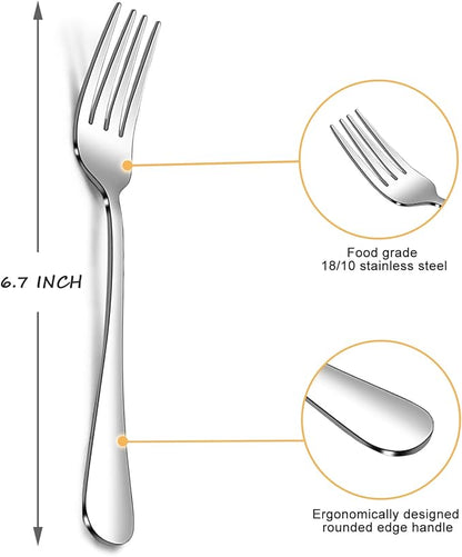 SANTUO Dessert Forks Set - 8-piece Stainless Steel Salad Forks Cream Fork Flatware Set Reusable for Household Use or Camping - Silver 6.7 Inches