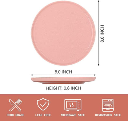GZG Ceramic Dinner Salad Plates Set of 4, 8 Inch Speckled Dinnerware Dessert Plates with Clay-Tone Base, Microwave Oven Dishwasher Safe
