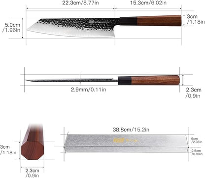 FINDKING Dynasty Series Japanese Kiritsuke Knife, Multi-Purpose Gyuto Chef knife, 9Cr18MoV High Carbon Steel Blade, African Rosewood Octagonal Handle, for Meat, Fruits, Vegetables,9 Inches
