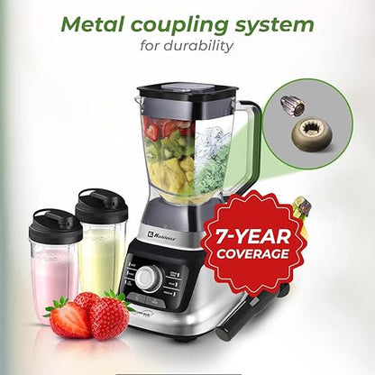 Koblenz Bob Blender, Countertop with Reversible motor, Speed Knob and 6 Functions, 1400-watt Motor, 68 oz. Capacity, Super Silent Operation, Includes 2 To-Go Cups and Tamper, Black/Chrome, LKM-9610
