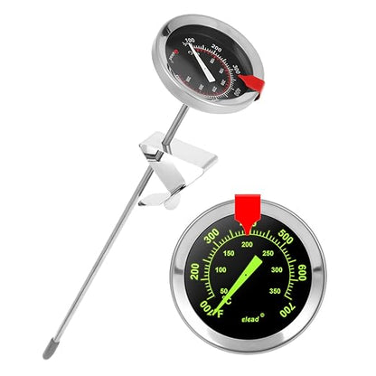 Glow-in-The-Dark Candy Thermometer Waterproof IP67-9" Deep Fry & Candy Thermometer with Pot Clip – High-Heat, Waterproof for Oil, BBQ, Candle Making，Black