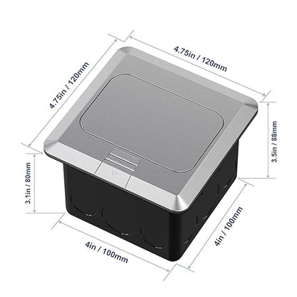 KYHSHJ Pop Up Floor Electrical Outlet Box Kit，20 Amp Stainless Steel TR Tamper-Resistant Duplex Receptacle Outlet， Corrosive Resistant Hardware，ETL Listed, Silver