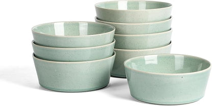 Stone Lain Claire 8-Piece Bowl Set Stoneware, Bowls, Dishwasher and Microwave Safe, Dish Set for 8, Green