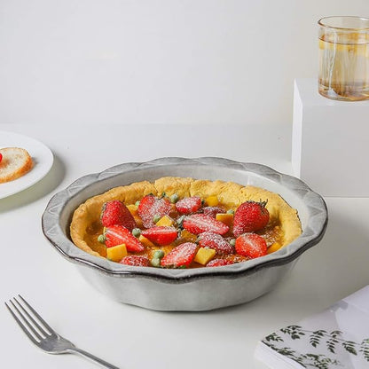 Ceramic Pie Pan, 9 Inches Pie Plate, Pie Dish for Dessert Kitchen, Round Baking Dish Pan for Dinner, Wrapping Upgrade, Reactive Glaze (Variable Grey)