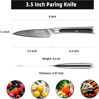 Sunnecko Paring Knife 3.5 Inch, Fruit Knife with 67-layers Damascus Steel VG-10 Blade Small Knife, Peeling Knife with Inlaid Handle Small Kitchen Knife Perfect for Cutting Fruit Vegetables Petty Knife