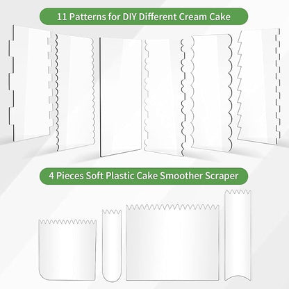 10 PCS Cake Scraper Smoother Set, Acrylic Cake Smoother For Icing 6PCS with 11 Patterns Edge and 4 Soft Plastic Cake Frosting Smoother Scraper, Icing Smoother For Cream Cake Decorating