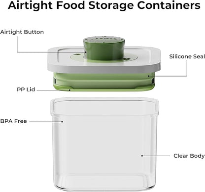 linoroso Set of 4 Pop Airtight Food Storage Containers with Date Recording Lids, Stackable Plastic Kitchen Storage Containers, Dry Cereal Container Set for Pantry Countertop Fridge Organization