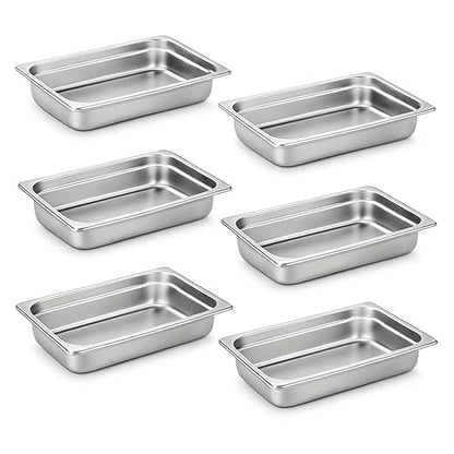 Full Size Hotel Pans 4 Inch Deep Stainless Steel Food Pan - Anti-Jam 6 Pack Steam Table Pan Set for Catering, Buffet Use, Kitchen Prep