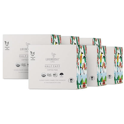 Lifeboost Half Caff Coffee K Cups - Low Acid Half Caff Coffee Pods - Single Origin Non-GMO Mold Free Pods Compatible with Keurig & Keurig 2 - No Mycotoxins or Pesticides - 10 Count (Pack of 2)