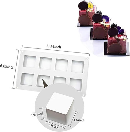 Silicone Molds Baking for Mousse Cake, 3D Baking Molds Dessert Molds for Pastry Truffle Pudding Jelly Cheesecake,3D Cube Shape (8-Cavity)