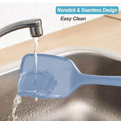 600˚F Heat Resistant Silicone Spatula Set, 13.6" Kitchen Spatula Turners for Non Stick Cookware, Flexible Spatulas with Thin Edges, Seamless Cooking Utensils for Fish, Eggs, Pancakes, Starry Blue
