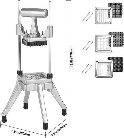 Commercial Vegetable Chopper & French Fry Cutter Stainless Steel,Vegetable Chopper Dicer Stainless Steel,1/4" 3/8" 1/2"Blades Sizes,Heavy Duty Cutter for Potatoes Onion Peppers Mushrooms