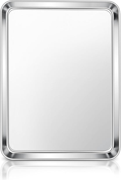 E-far Stainless Steel Baking Sheet, 12.4” x9.7” Baking Cookie Sheet Pan for Oven, Non-toxic Metal Toaster Oven Tray for Cake Cookie, Healthy & Rust Free, Mirror Finish & Dishwasher Safe, 1 Pack