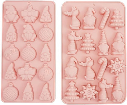 2 Pack Cowboy Chocolate Molds, Western Theme Silicone Mold Baking with Cowboy Hat, Cowboy Boot and Horse, Suitable for Making Chocolate, Candy, Cakes, Cupcakes (Pink-Christmas-2PCS)