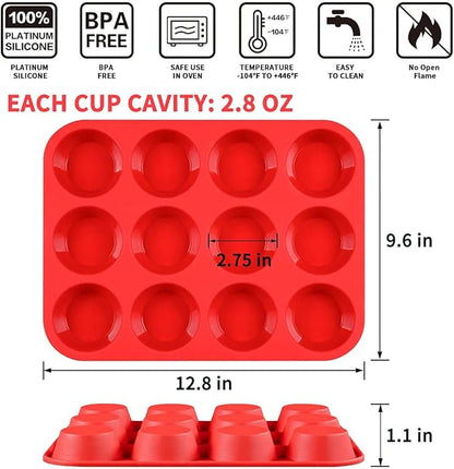 12 Cups Silicone Muffin Pan - Nonstick Cupcake Pan 1 Pack Regular Size Silicone Mold for Baking