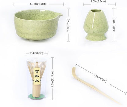 Matcha Whisk Set,Ceramic Matcha Set,with Ceramic Bowl,Bamboo Whisk&Holder,Scoop,Authentic Japanese Matcha,for Matcha Lovers,Gift for Family/Friend(tea green)