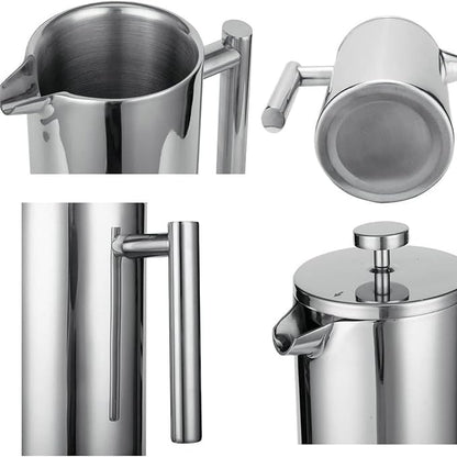 French Press Coffee Maker,Stainless Steel Double Wall Insulated Coffee Press 34 oz,4-8 Cups, Portable Hot Cold Brew Teapot Cafetera for Coffee Bar Accessories Kitchen Camping (silver,34oz)