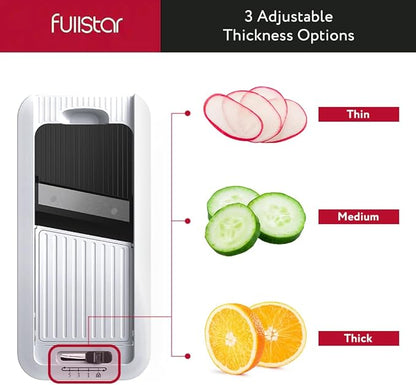 Fullstar All-in-1 Vegetable Chopper and Mandoline Slicer for Kitchen - Cheese Grater, French Fry Cutter, Cheese Slicer - Bonus Handheld Spiralizer Included (4 in 1, Black/White)