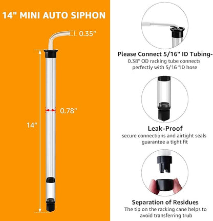 3/8" Auto Siphon Beer Bottle Siphon Pump Wine Siphon Regular Siphoning Kit Transfer Pump for Gallon Jugs, Wine, Beer, Mead, or Kombucha with 5Ft Clear Silicone Hose (2 Pcs)