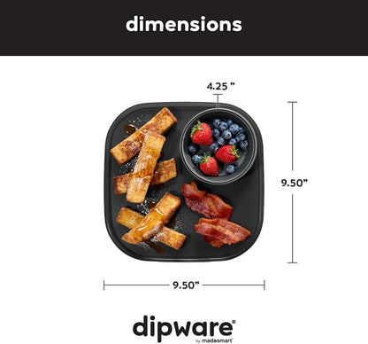 madesmart Dipware Reusable Dining Plate/Serving Tray for Appetizers and Snacks, Food-Safe Appetizer Serving Platter with Removable Dip Bowl, Carbon (Pack of 6)