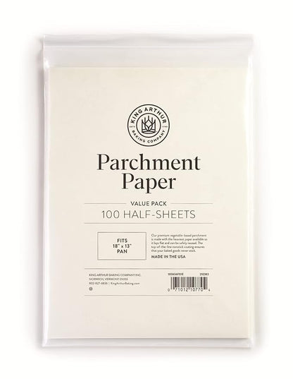 King Arthur Professional-Grade Pre Cut Parchment Paper Sheets for Baking: 100 Count, Nonstick, Reusable, Heavy-Duty, Fits 18 x 13 in Pan, Silicone-Coated, USA-Made Baking Supplies