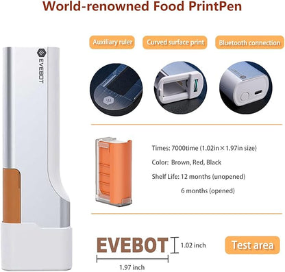 EVEBOT Handheld Food PrintPen, Portable Mini Latte Art & Dessert Decorator for Coffee, Macarons, Cookies - Bluetooth 4.2, Matcha