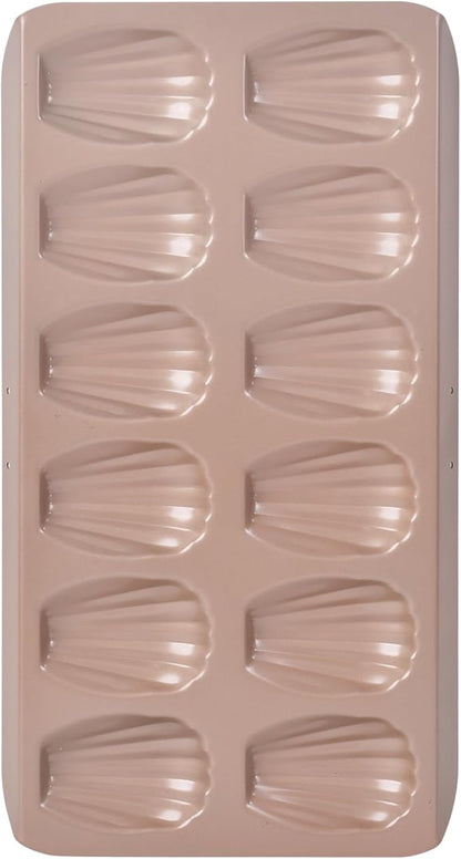 Madeleine Pan, 12-Cavity Mold Cake Pan Non-Stick Oval Shell Madeline Bakeware for Oven Baking (Rose Gold)