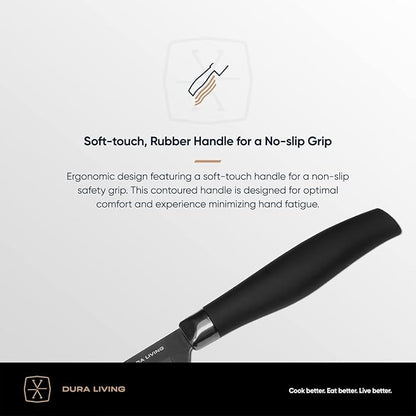 DURA LIVING Chef Knife, 8 Inch Nonstick Titanium Plated Stainless Steel Ultra Sharp Blade, With Ergonomic Comfort Grip Handle Chef's Cooking Knife, With Matching Sheath