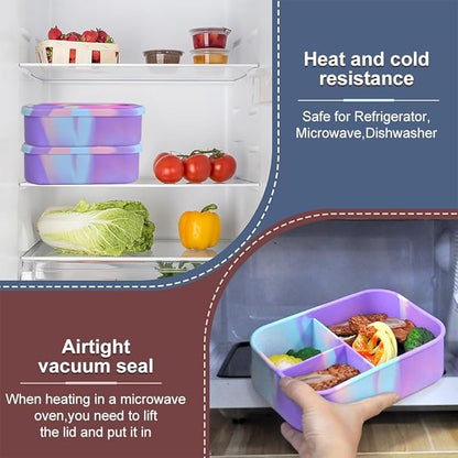 Silicone Lunch Box for Adults & Kids, 40oz Bento Box | 3 Compartments, Leak-Proof Design, 100% Food-Grade Silicone | Microwavable & Portable For All Occasions (5.7x8.5in, Purple)