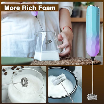 SUPRUS Ultra Fast Handheld Milk Frother Double Whisk with Stand 2 Batteries Stainless Steel for Lattes Cappuccino Matcha Hot Chocolate Coffee Bar Accessories Kitchen Gadgets Gift