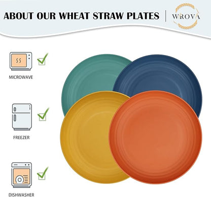 Wrova Wheat Straw Plates - 9 Inch Unbreakable Dinner Plates Set of 8 - Dishwasher & Microwave Safe Plastic Plates Reusable - Lightweight Plates for kitchen,camping (Colorful Series)