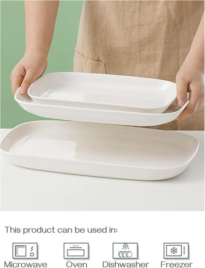 DOWAN Serving Platters and Trays for Wedding Decor, 16"/14"/12" Serving Dishes for Entertaining, White Porcelain Plates Set of 3