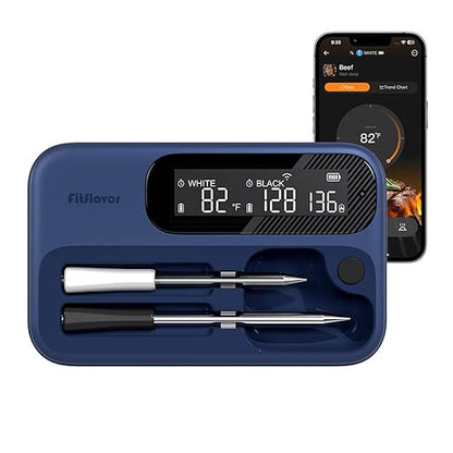 Wireless Meat Thermometer Dual Probes for Smoker, Fitflavor 5G WiFi Meat Thermometer Bluetooth for Grill BBQ, Smart Meat Probe for Food Cook Oven Grilling Rechargeable