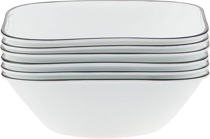 Corelle Vitrelle 6-Piece (22-Oz) Cereal Soup Bowls, Triple Layer Glass and Chip Resistant, Lightweight Square Dinnerware Bowl Set, Simple Lines