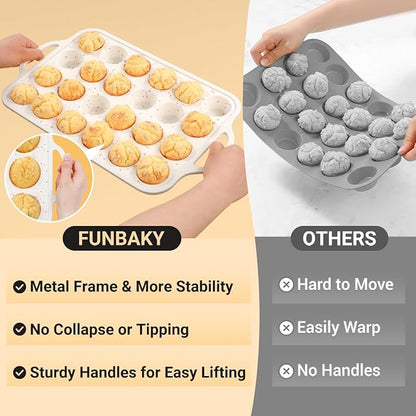 Silicone Mini Muffin Pan, Metal Reinforced Frame 24 Cups Nonstick Mini Cupcake Pans with Handles Easy to Move for Baking Muffin, Cupcake, Egg Bites Oven Safe, 2 Pack Confetti