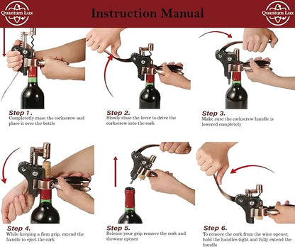 Wine Bottle Opener Set with Accessories Matte Bronze in Wood Box, Aerator, Extra Screws, Foil Cutter, Pourer, Vaccu Stopper, Winged Wine Opener, Rabbit Red Wine Corkscrew Set (Matte Bronze)