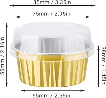 EUSOAR Disposable Ramekins with Lids, 5oz 100pcs Muffin Liners Cups with Lids, Creme Brulee Foil Ramekins, Aluminum Foil Cupcake Baking Cups, for Party Favor Birthday 5 Colors Mixed