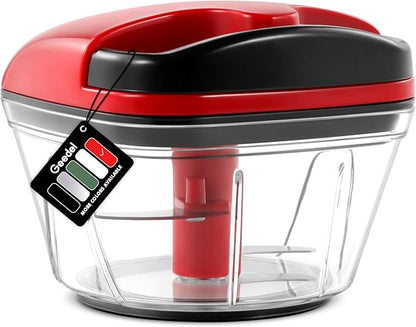 Geedel Mini Food Chopper Vegetable Cutter, Pull Chopper with String Onion Cutter, Vegetable Cutter for Veggies, Fruits, Salad, Onion, Ginger, Nuts, Herbs, etc, 0.8 Cup(200ml), Red