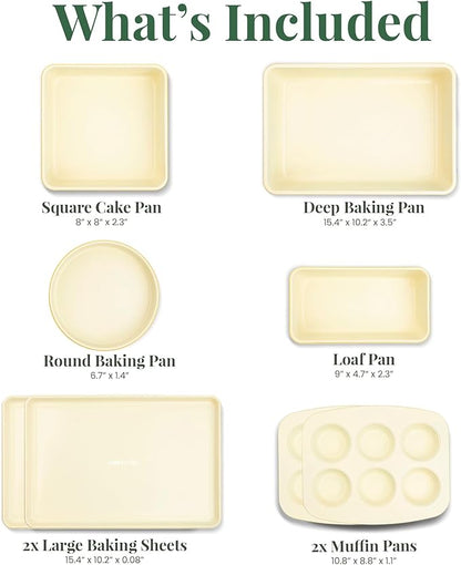 Larder & Vine 8-Piece Bakeware Set | Non-Stick Baking Set with Ceramic Finish | PFAS, PFOA, PTFE, and BPA Free Baking Essentials | Baking Sheets, Muffin Tins and Assorted Baking Pans | Limoncello