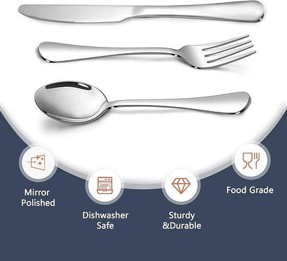 Silverware Set,SANTUO Stainless Steel Knives Spoon Forks Set for Home, Kitchen and Restaurant, Mirror Polished& Dishwasher Safe (18pcs Silverware set)
