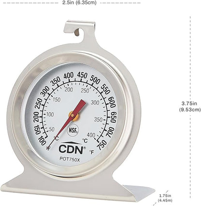 CDN High Heat Oven Thermometer | ProAccurate® | NSF Certified | 100-750°F Range | For Broiling, Roasting, High-Temp Cooking | Lab Glass Lens | POT750X