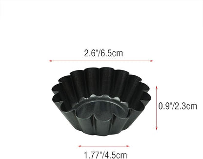 12 Pack Mini Tart Pan, Non-stick Carbon Steel Tart Molds, Pie Mould, Muffin Cupcake Pudding Maker - for Pies, Chinese Tart, Cakes (Size 2.6"x0.9")