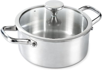 3QT Stock Pot, 316L Stainless Steel Stockpot with Lid, Professional Multi-Use Soup & Pasta Cooking Pot, Oven, Gas and Dishwasher Safe